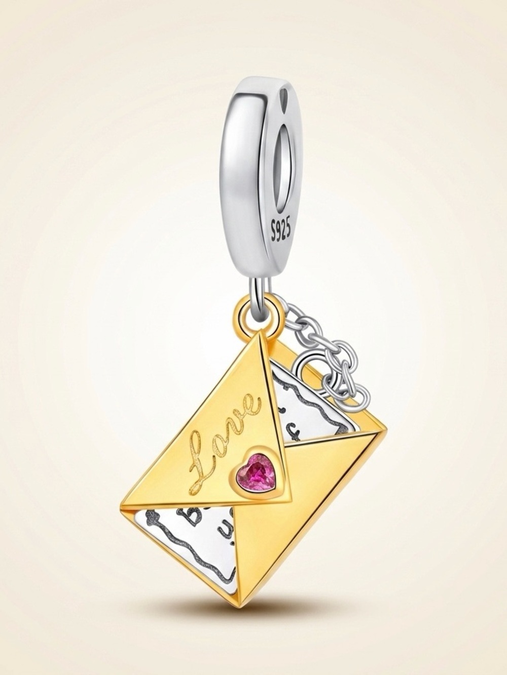 S925 Silver Gold Love Letter Envelope Charm Pull Out Note Pandora Fit Gift